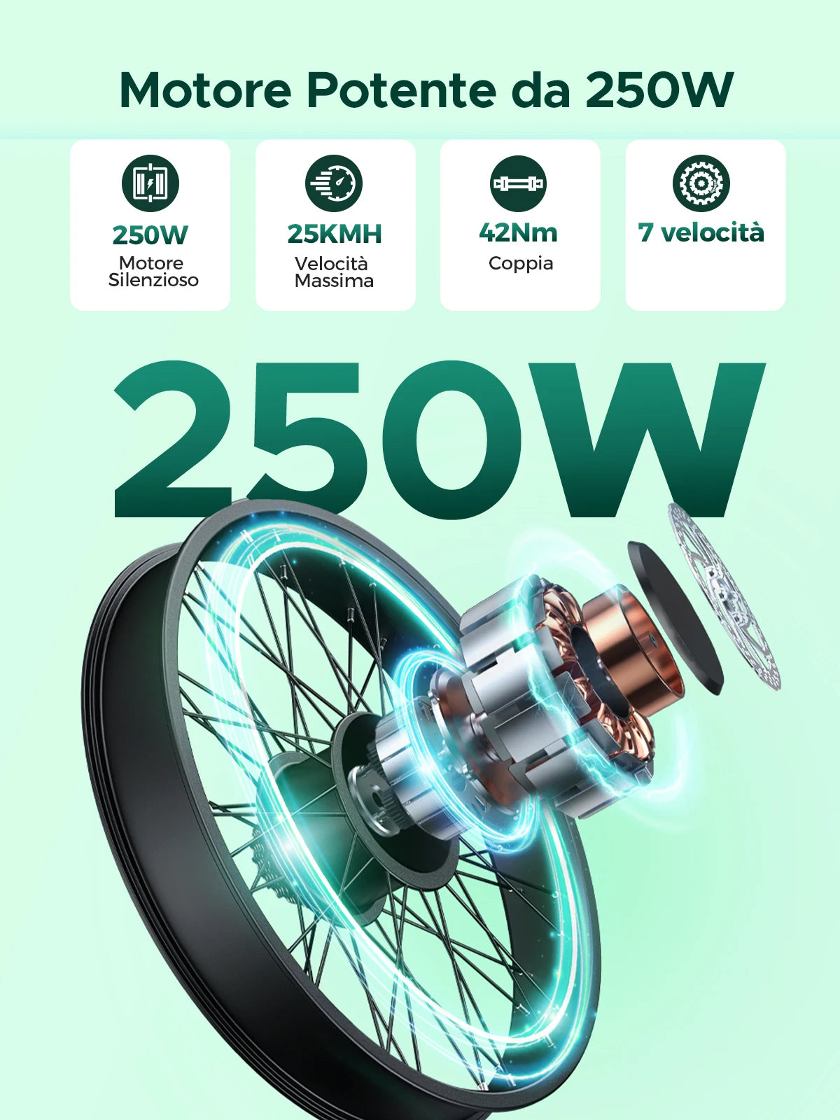 MileCity 26" E‑Bike da Città – Autonomia 120 km, Motore 250W, Batteria 36V 13Ah, 25 km/h, 7 Marce, Freni a Disco