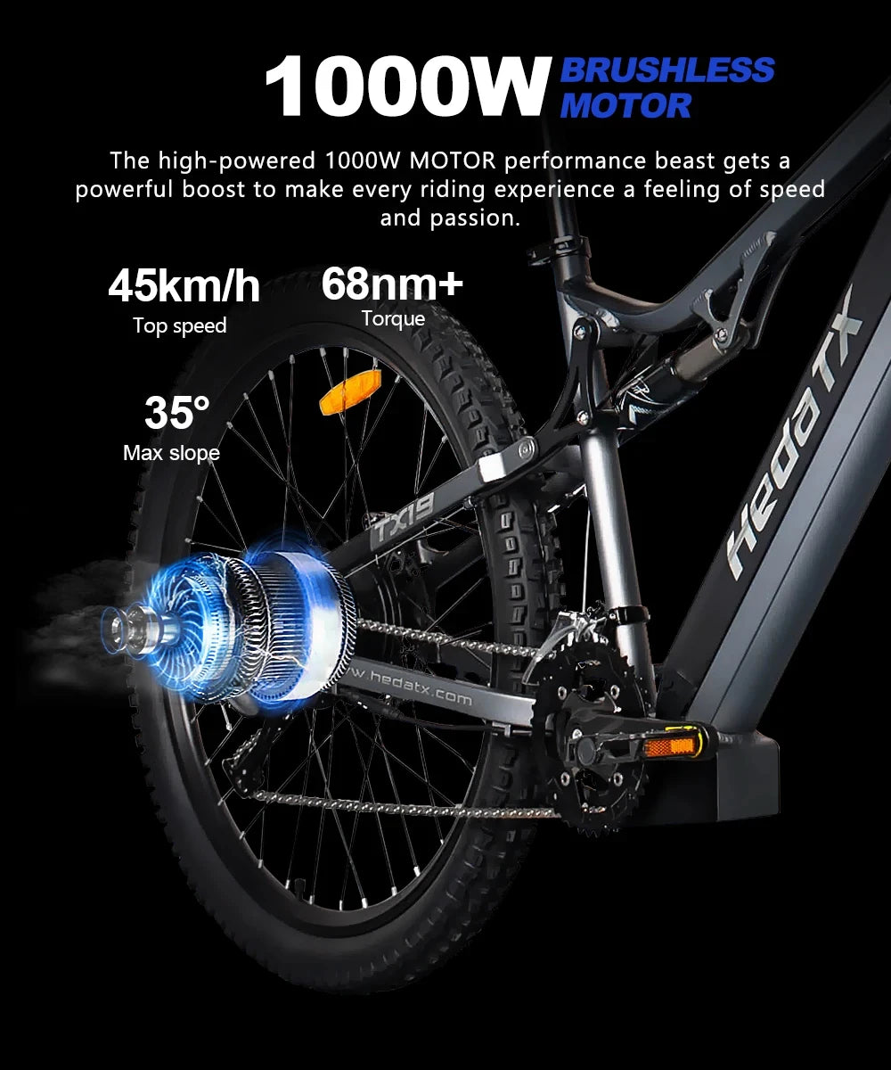 E‑Mountain Bike HedaTX TX19 1000W • 48V19.2Ah • 45 km/h • 29" • MTB Elettrica per Adulti